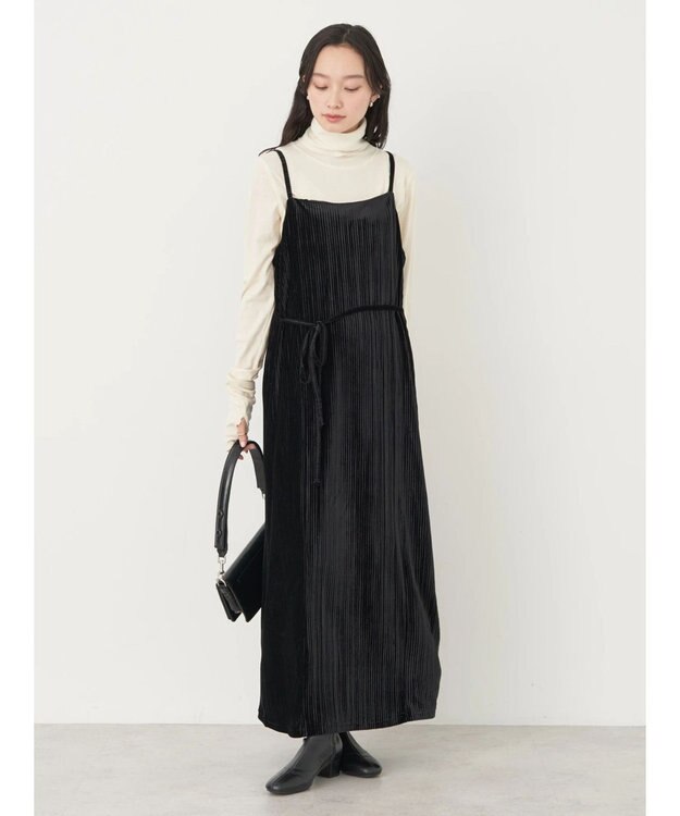 earth music&ecology ベロアプリーツキャミワンピース Black