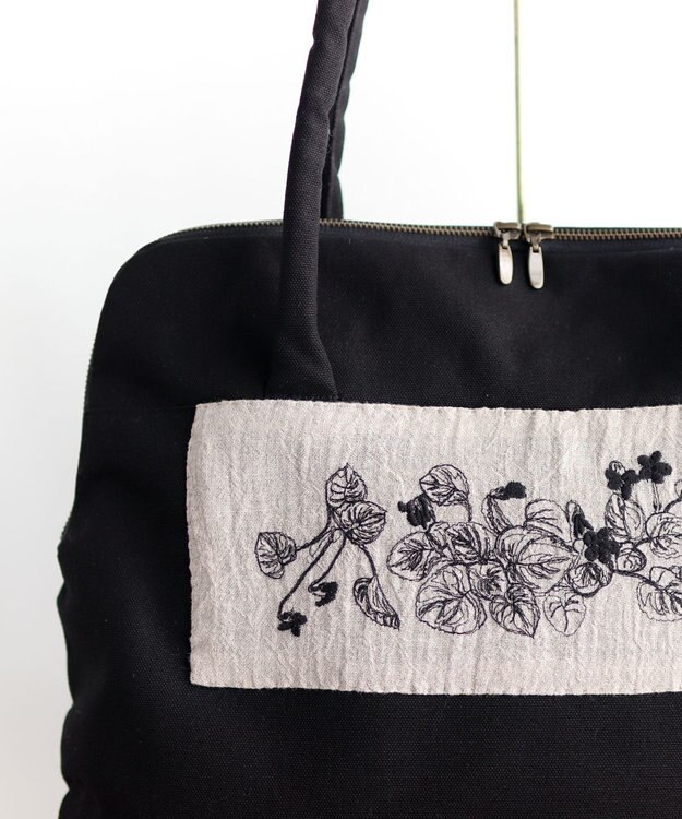 AND WOOL スミレの押し花刺繍バッグ big size ブラック