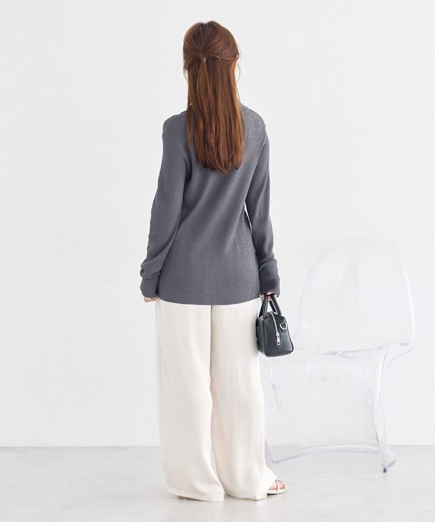 earth music&ecology スキッパー衿リブカーディガン Charcoal Gray