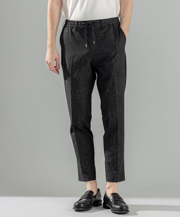 JOSEPH HOMME 新型・新柄【洗える/ストレッチ/シワになりにくい/セットアップ対応可】クールドッツストレッチ ドロスト付テーパードパンツ / PEGG CONVERTIBLE ブラック系