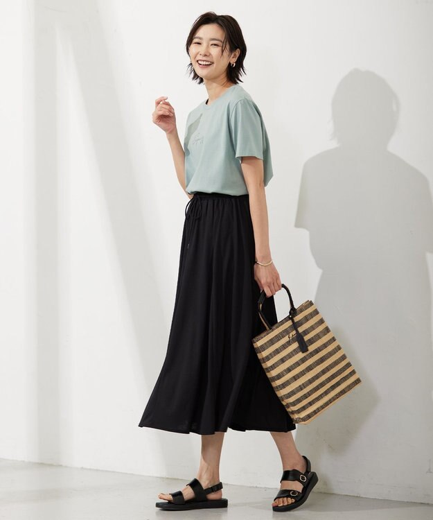 J.PRESS LADIES S 【洗える】ジャージー フレアースカート ブラック系