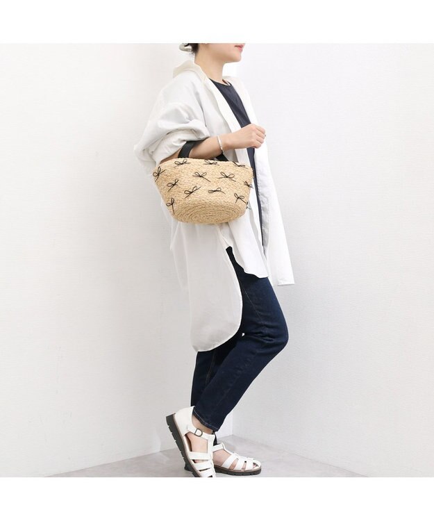 UNBILLION カカトゥ kakatoo / ラフィアブレードリボンバッグ カゴバッグ ブラック