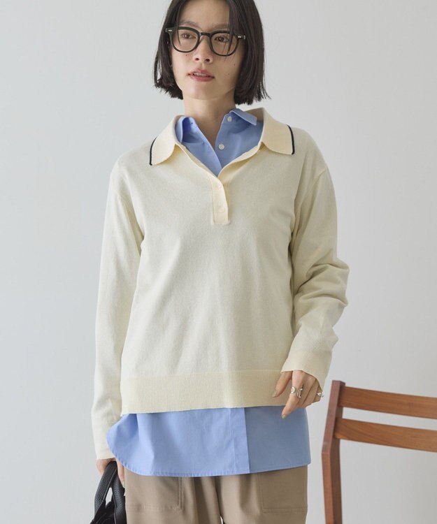 AMERICAN HOLIC 配色ラインニットポロ Ivory