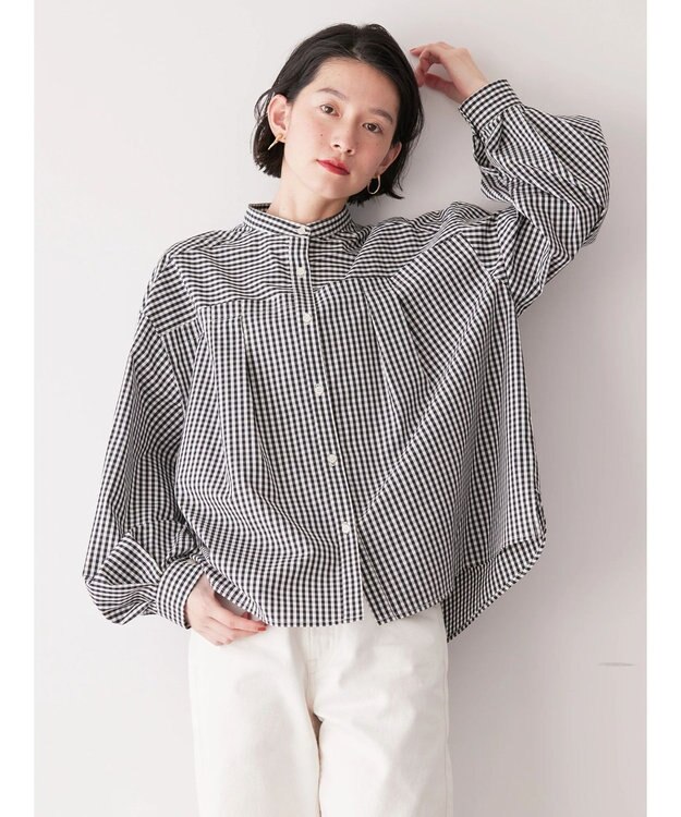 AMERICAN HOLIC イージーケア切替タックワイドシャツ Gingham Check