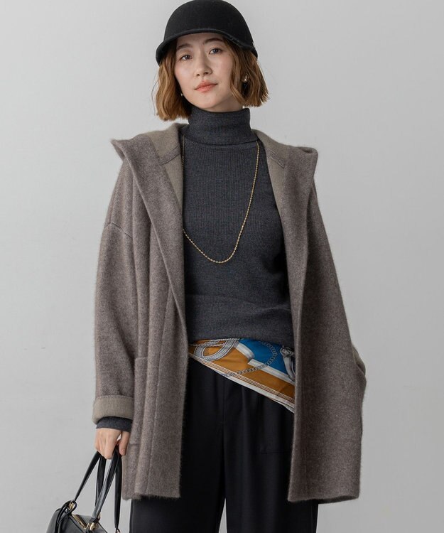 23区 【洗える】ラクーンブレンドダブルフェイス フーディー ニットカーディガン ブラウン系