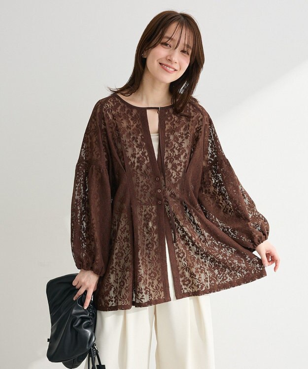 Green Parks メッシュレースタック入りプルオーバー Brown