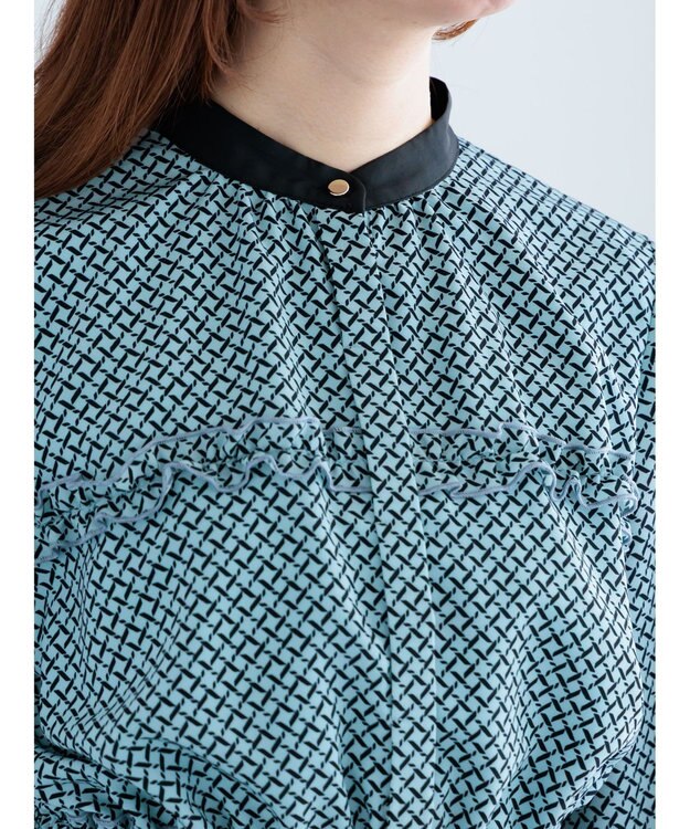 Te chichi バイカラーシャーリングワンピース ブルー