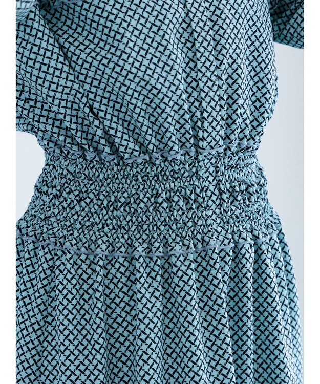 Te chichi バイカラーシャーリングワンピース ブルー