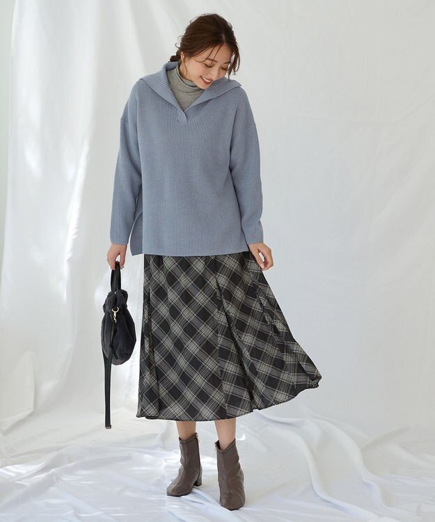 ANY ウールブレンドスキッパーネックニット ブルー