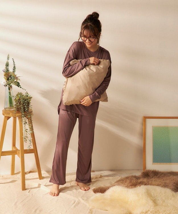 OP／FILA 【FILA】犬や猫の毛がつきにくいルームウェア上下セット/長袖 ダークパープル