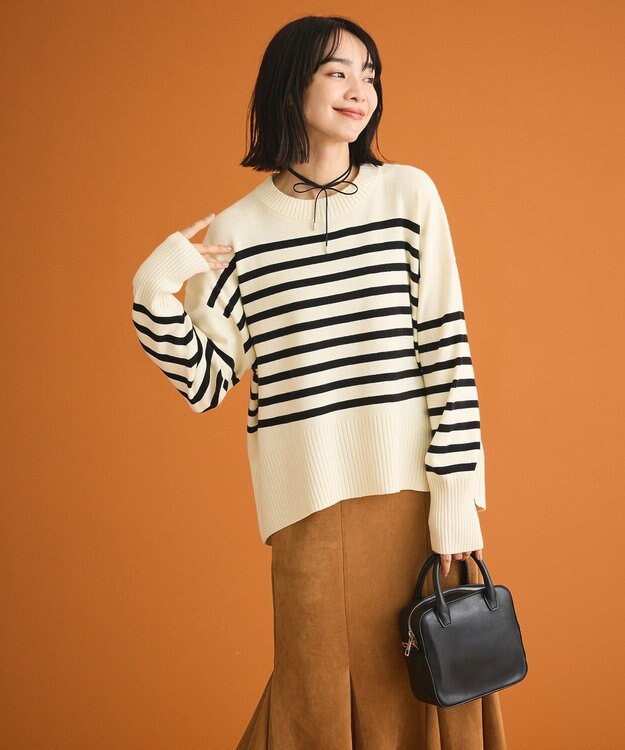 Green Parks ふわもっちニットプルオーバー Border