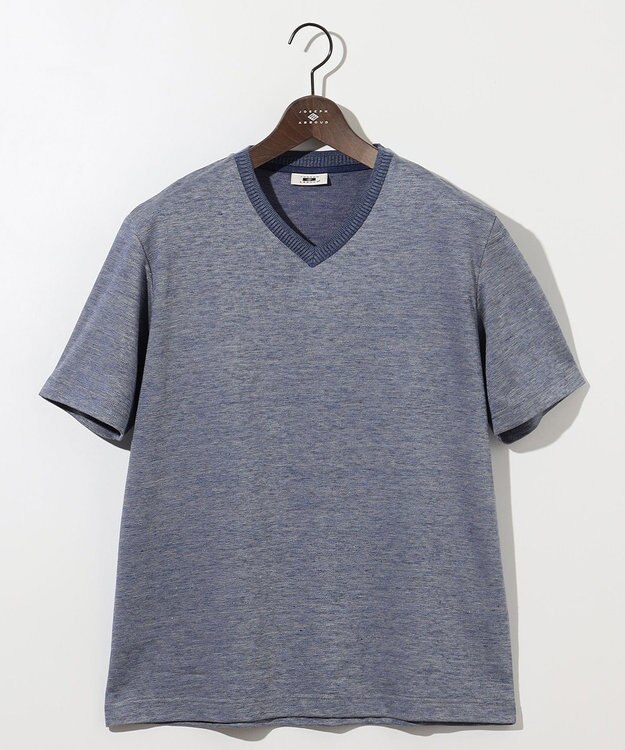 JOSEPH ABBOUD 【リネン素材/吸水速乾/日本素材】リネンハニカム Vネック Tシャツ サックスブルー系