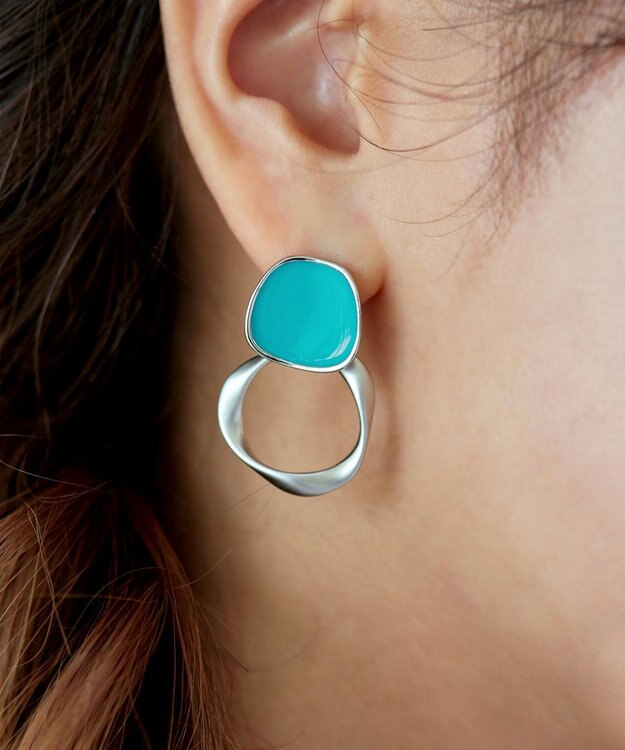 Tiaclasse カラーメタルリングピアス シルバー×ターコイズ
