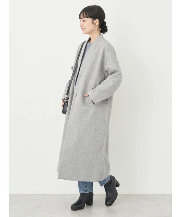 earth music&ecology Ｖネックノーカラーコート Gray Mixture