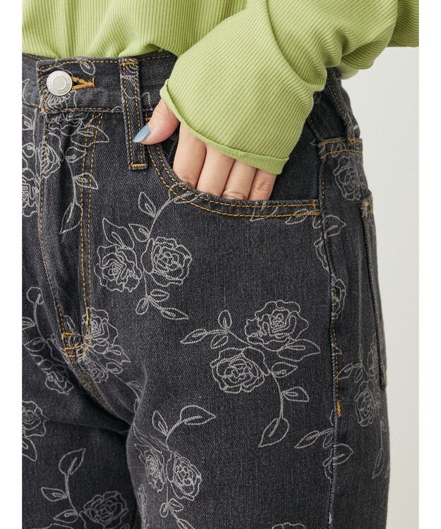 Green Parks ・Ｄｏｕｂｌｅ　Ｆｌａｇｓ　フラワー抜染ストレートデニム Black