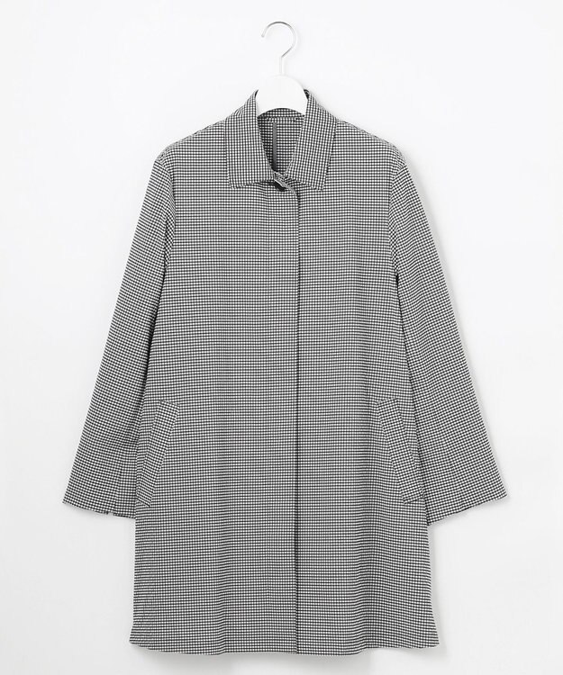 J.PRESS LADIES L 【洗える】Lightストレッチギンガム シングル トレンチコート ブラック×ライトグレーギンガム系