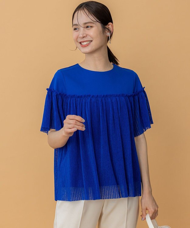 組曲 S プリーツコンビ5分袖 カットソー ウルトラマリンブルー系