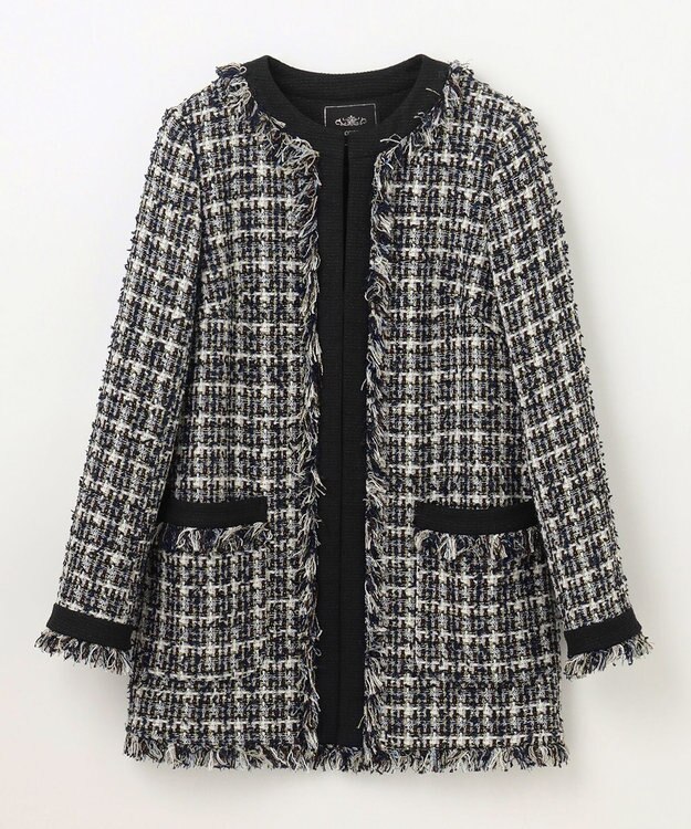 GRACE CONTINENTAL フリンジツイードジャケット ブラック