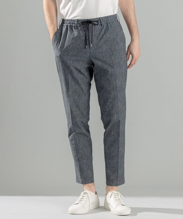 JOSEPH HOMME 新型・新柄【洗える/ストレッチ/シワになりにくい/セットアップ対応可】クールドッツストレッチ ドロスト付テーパードパンツ / PEGG CONVERTIBLE ライトグレー系