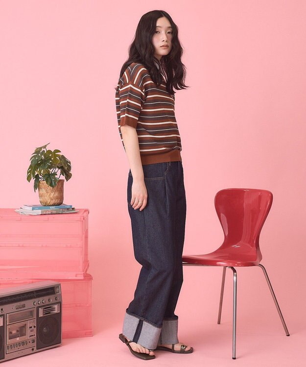 AMERICAN HOLIC 【PENNEY'S】レトロボーダー半袖ニット Orange
