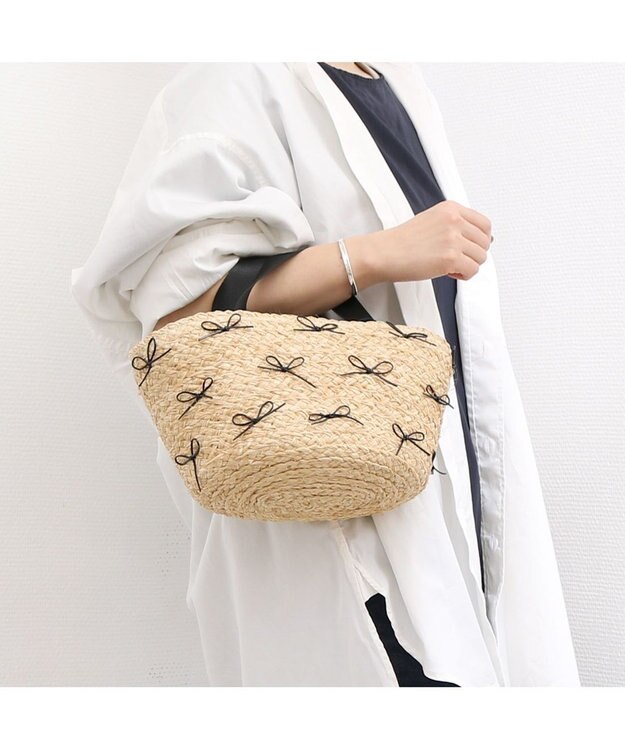 UNBILLION カカトゥ kakatoo / ラフィアブレードリボンバッグ カゴバッグ ブラック