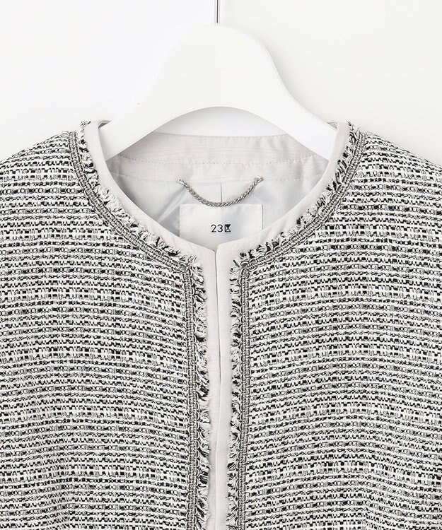 23区 【セットアップ対応】ライトシャインツイード ノーカラー ジャケット ブラック系