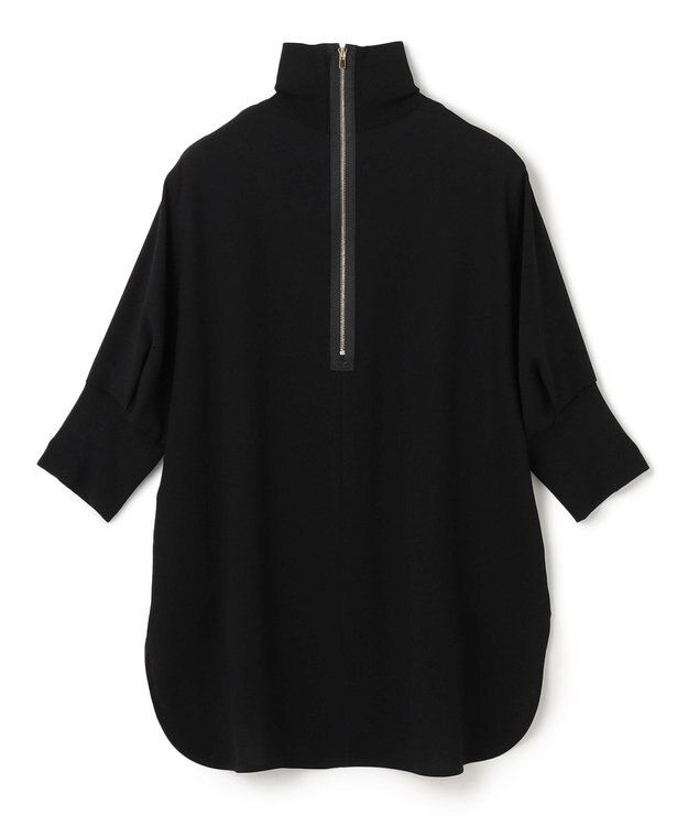 BEIGE， 【洗える】FLEUR / ニットコンビハイネック半袖ブラウス Black