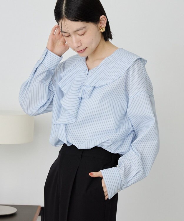 AMERICAN HOLIC 【イージーケア】ラッフルブラウス Stripe