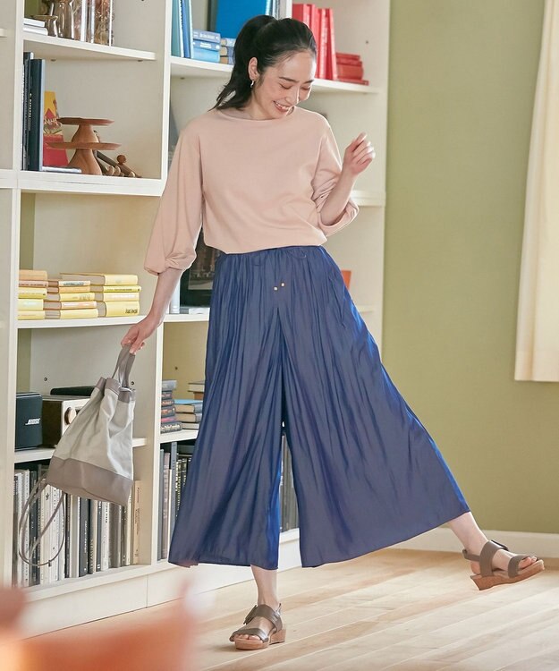 ANY 【洗濯機可能・ウエストゴム】リラックススカーチョ シャンブレーネイビー