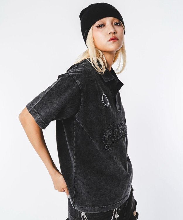 WEGO 【ユニセックス着用ITEM】ブリーチグラフィックポロシャツ（SS） ブラックその他