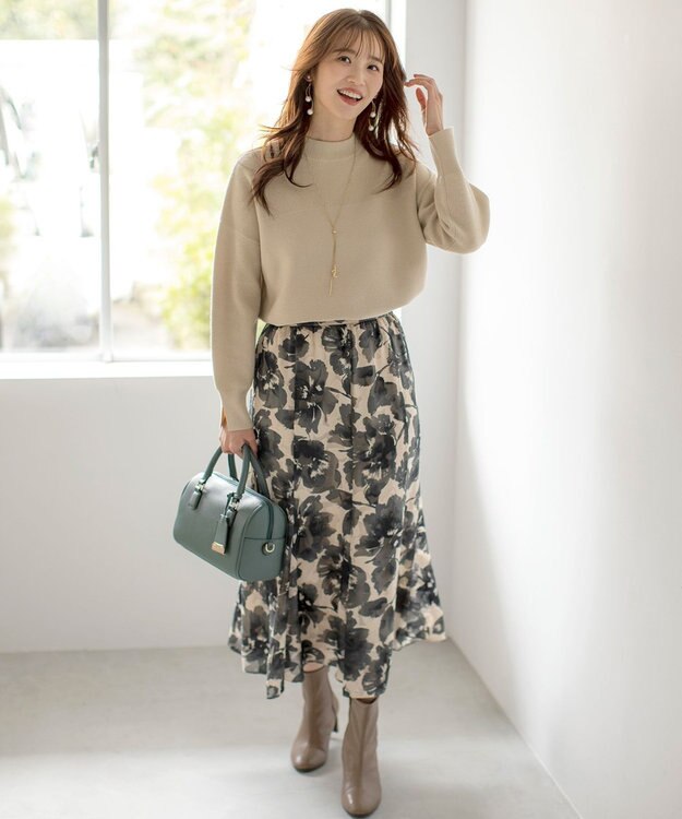 ANY SIS 【洗える】アートフラワープリント スカート ブラック系