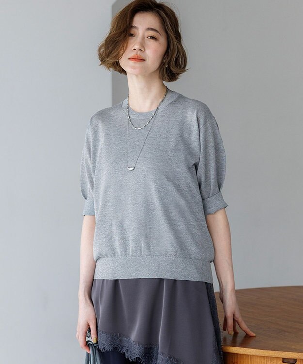 23区 【先行予約】オータムメタリック パフスリーブ ニット Tシャツ シルバー系