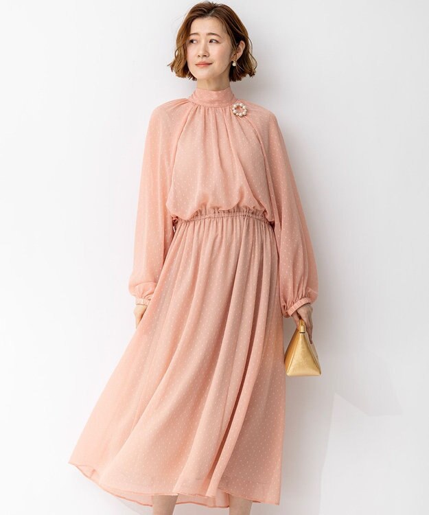 23区 【APPLAUDIR】ドットクレープシフォン ドレス ローズ系