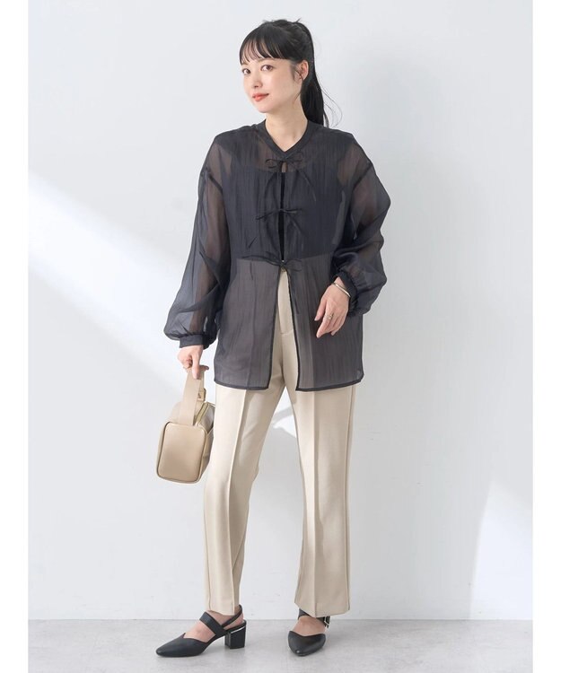 earth music&ecology シアーリボンシャツ Black