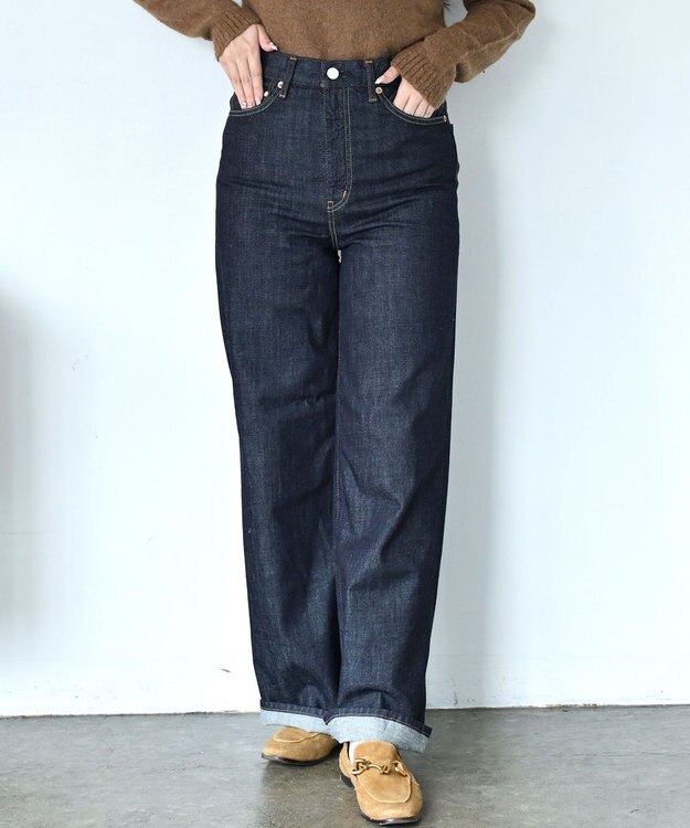 caqu スッキリ足長効果 ハイライズバギーシルエットデニム rinse