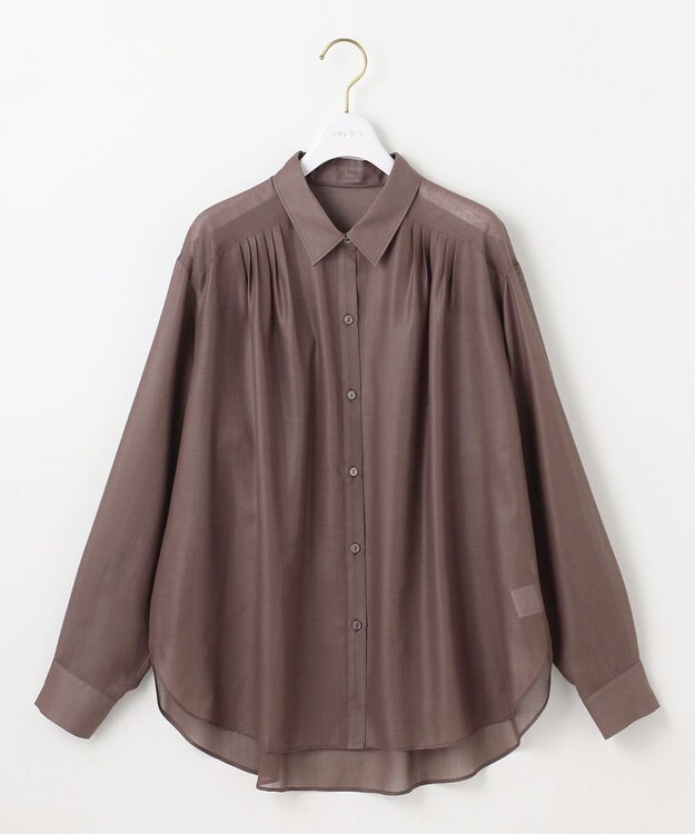 ANY SIS L 【洗える】リネンライクシアーローン ブラウス モカ