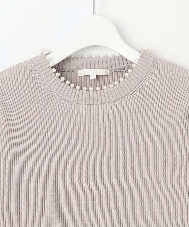 自由区 L 【洗える】パールディティール クルーネックニット ライトグレー系