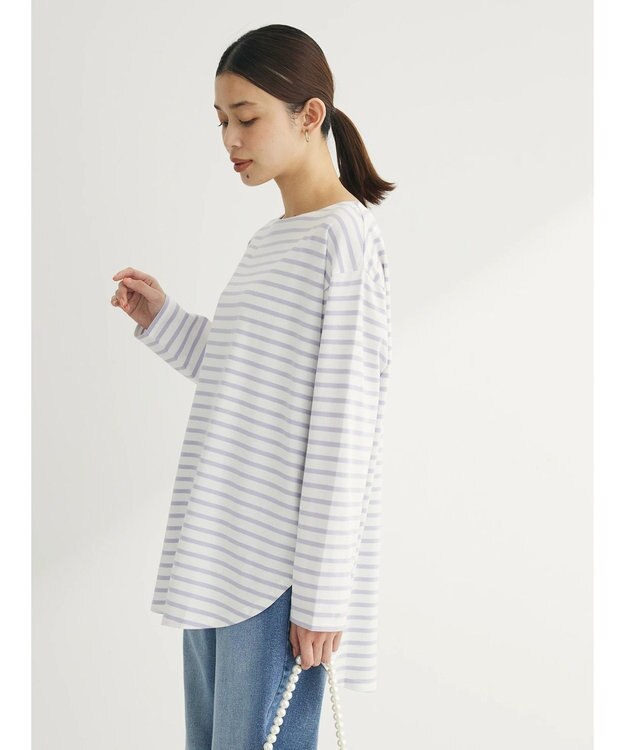 Green Parks ラウンドボーダーリラックスプルオーバー Purple