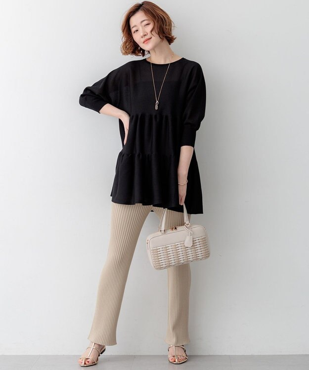 23区 【先行予約】シャイニーシアーニット ティアード チュニック ブラック系