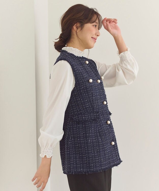 Feroux 【洗える】ラメツイード ジレ ネイビー系1
