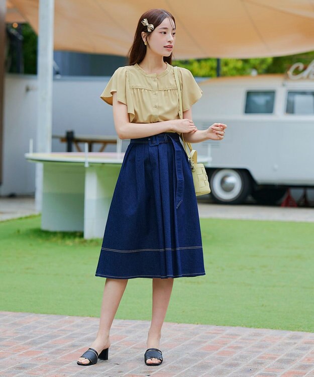 Tiaclasse L 【洗える】フレアスリーブレースブラウス イエロー