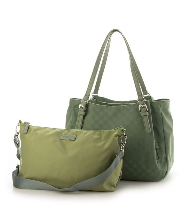 Y'SACCS ポーチ付きドットジャカードトート ライトグリーン