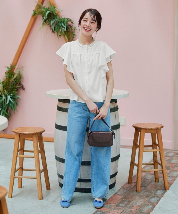 Tiaclasse L 【洗える】フレアスリーブレースブラウス オフホワイト