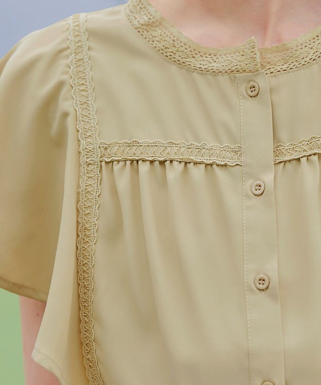 Tiaclasse L 【洗える】フレアスリーブレースブラウス イエロー