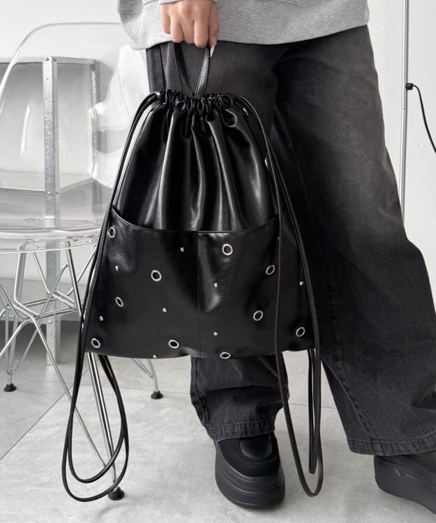 WEGO ハトメデザインナップサック ブラック