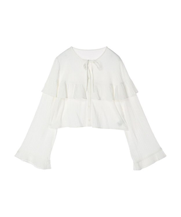 earth music&ecology フリル切替えショートブラウス Off White