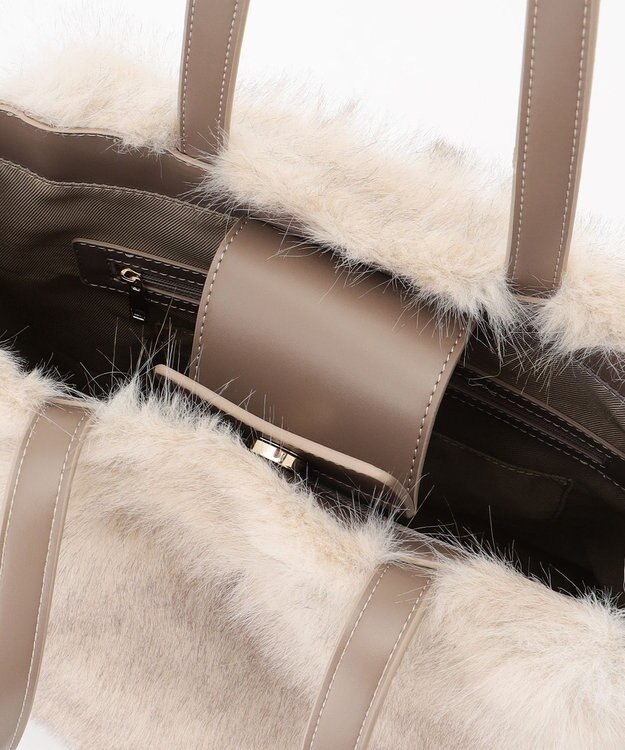 自由区 【カタログ掲載】ファーコンビ トートバッグ モカ×オフ