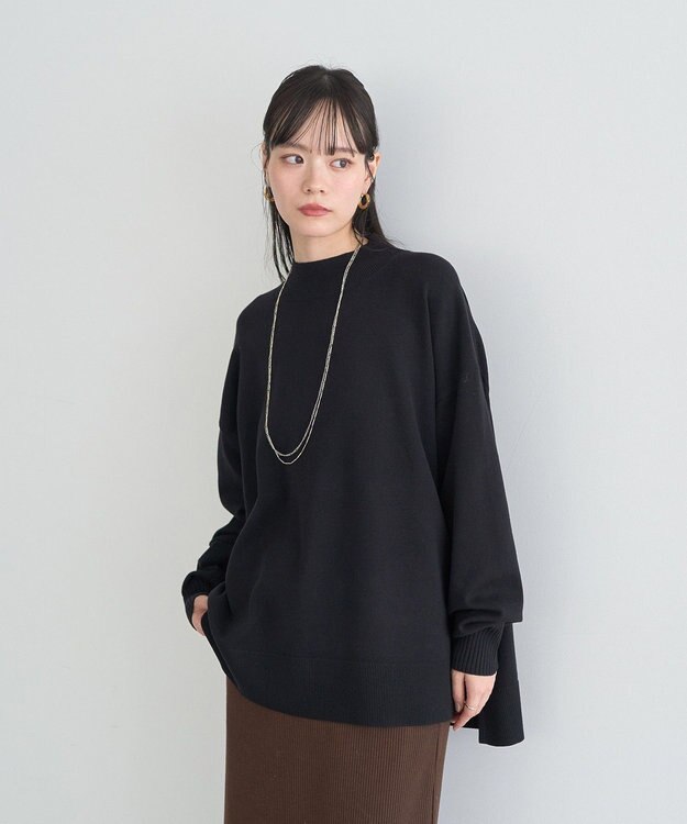 earth music&ecology 【毛玉防止 / 洗濯機洗い可】選べる丈ハイネックニット Black