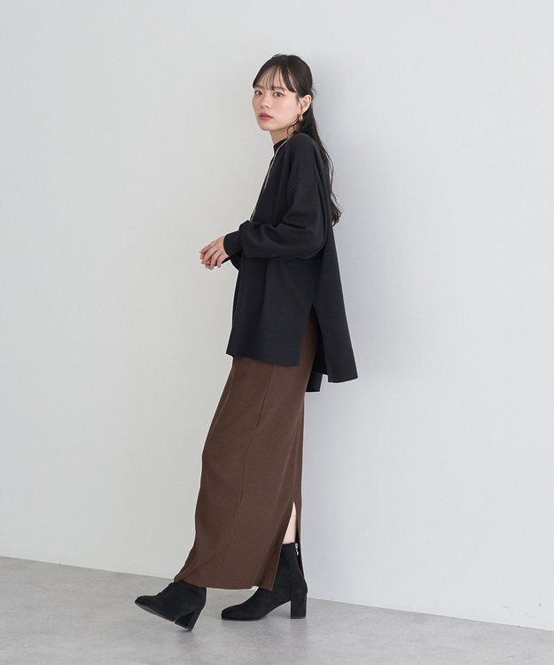 earth music&ecology 【毛玉防止 / 洗濯機洗い可】選べる丈ハイネックニット Black