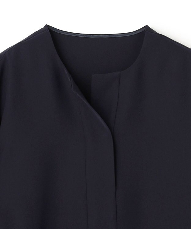 UNFILO 【セットアップ着用可/セレモニー】ドライダブルクロス スキッパーブラウス ネイビー